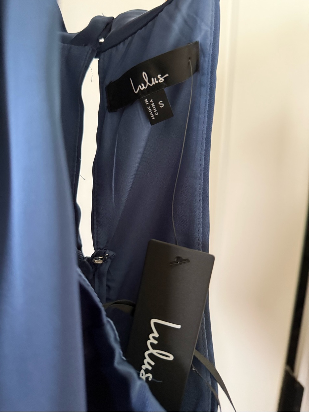 Lulus Distinctive Charm Slate Blue Satin Asymmetrical Midi Dress - Picture 7 of 8